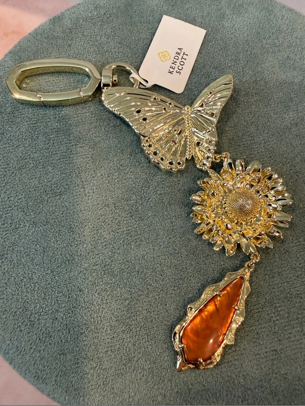 Kendra Scott | Gold Butterfly Sunflower Bag Charm/Keychain with Amber Drop